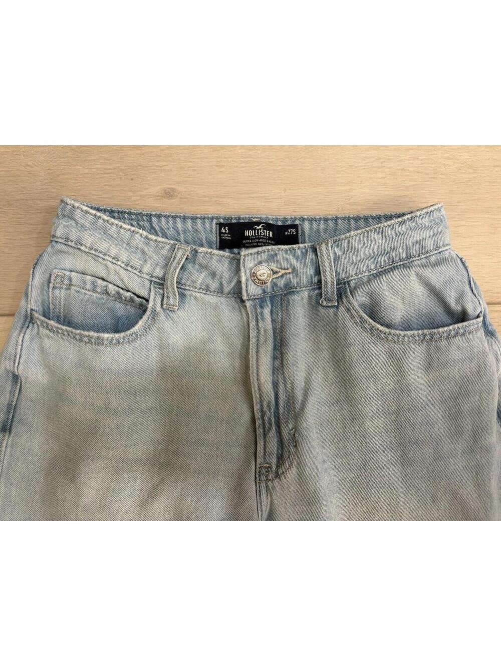 Hollister Jeans Womens 4S Blue Denim Light Wash Ultra High Rise Baggy Wide Leg - Picture 2 of 8
